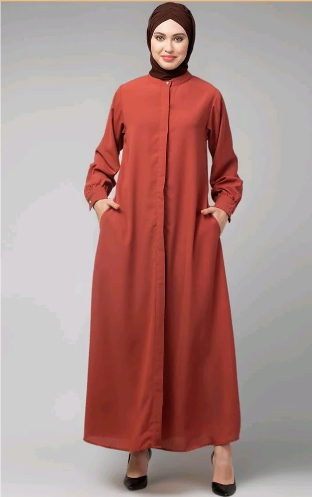 Mallika Women Modest Wear Front Open Abaya Burkha for Everyday use
- 3XL, Rust