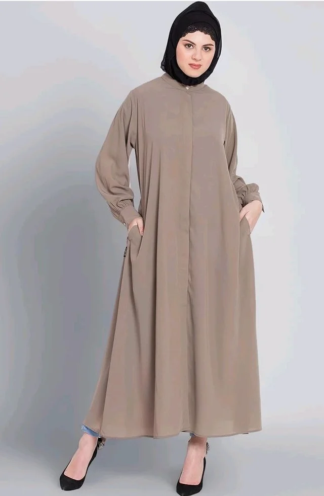 Mallika Women Modest Wear Front Open Abaya Burkha for Everyday use
- S, Khakhi