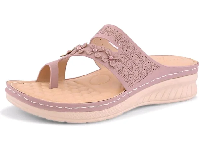 XE Looks Women’s Casual Comfort Sandals with Floral Embellished Strap & Soft Cushioned Footbed