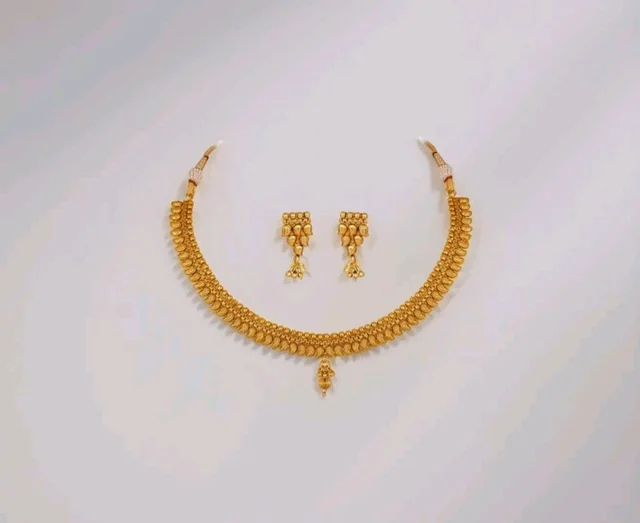 Jewellery for Less Traditional Gold Plated Necklace Set for Women | Ethnic Designer Jewellery Collection with Matching Earrings | Wedding