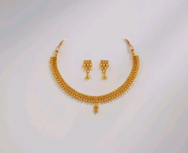 Jewellery for Less Traditional Gold Plated Necklace Set for Women | Ethnic Designer Jewellery Collection with Matching Earrings | Wedding
