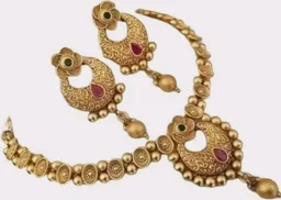 Traditional Gold-Plated Antique Necklace Set for Women with Matching Earrings | Bridal/Jewellery