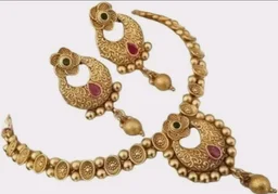 Traditional Gold-Plated Antique Necklace Set for Women with Matching Earrings | Bridal/Jewellery