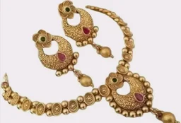 Traditional Gold-Plated Antique Necklace Set for Women with Matching Earrings | Bridal/Jewellery