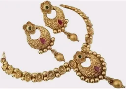 Traditional Gold-Plated Antique Necklace Set for Women with Matching Earrings | Bridal/Jewellery