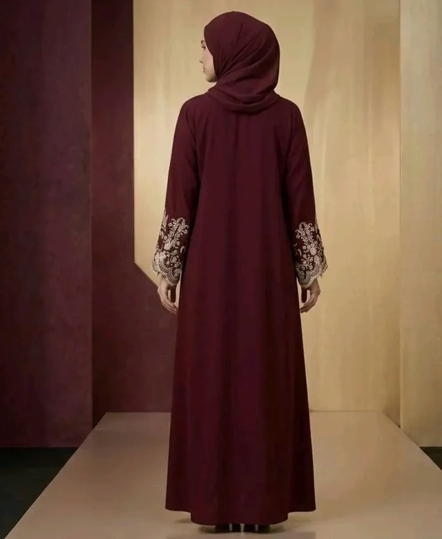 Noor Flora Premium Firdous Abaya for Women | Designer Embroidered Sleeves | Modest Islamic Wear | Elegant Dubai Style Abaya
- S, Maroon
