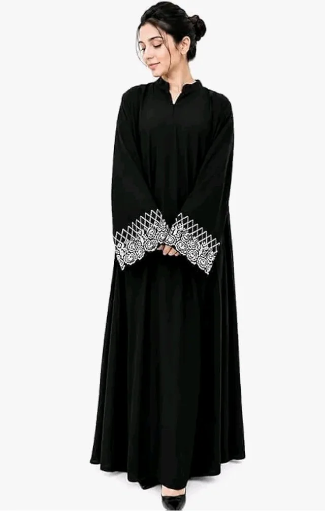 Women’s Pure Cotton Embroidered Abaya Full Sleeve Long Flared Modest Wear
- S, Black