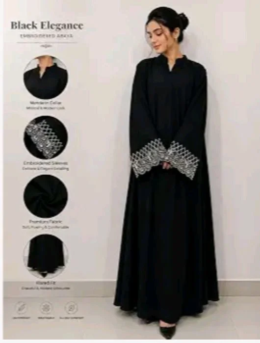 Women’s Pure Cotton Embroidered Abaya Full Sleeve Long Flared Modest Wear
- S, Black