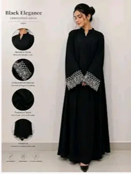 Women’s Pure Cotton Embroidered Abaya Full Sleeve Long Flared Modest Wear
- S, Black