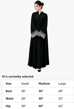 Women’s Pure Cotton Embroidered Abaya Full Sleeve Long Flared Modest Wear
- S, Black