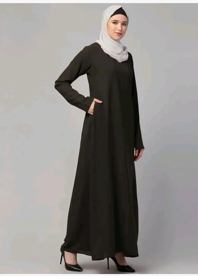 Muslim Closet� Women's Inner Abaya Dress With Side Pocket Made with Nida Matte Fabric
- M, Olive Green