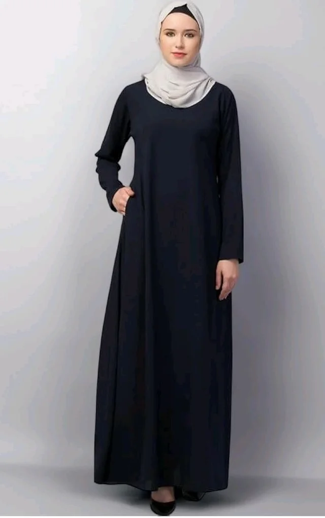 Muslim Closet� Women's Inner Abaya Dress With Side Pocket Made with Nida Matte Fabric
- L, Navy Blue