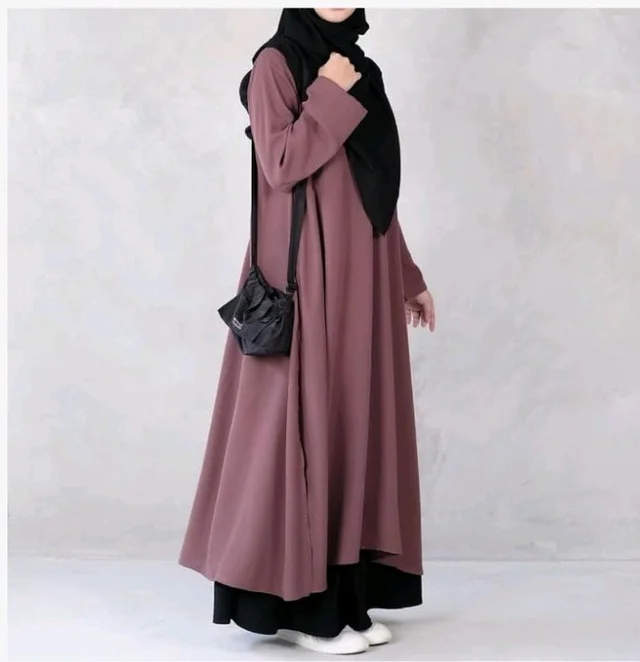 Two Pieces Abaya Dress with Zip On Front made with Nida Matte Fabric - Knee length Burqa for Women and Girls
- 3XL, Puce Pink