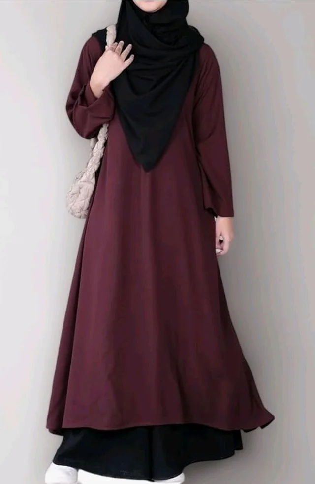 Two Pieces Abaya Dress with Zip On Front made with Nida Matte Fabric - Knee length Burqa for Women and Girls
- S, Burgundy