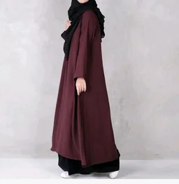 Two Pieces Abaya Dress with Zip On Front made with Nida Matte Fabric - Knee length Burqa for Women and Girls
- S, Burgundy