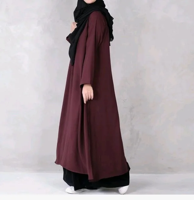Two Pieces Abaya Dress with Zip On Front made with Nida Matte Fabric - Knee length Burqa for Women and Girls
- S, Burgundy