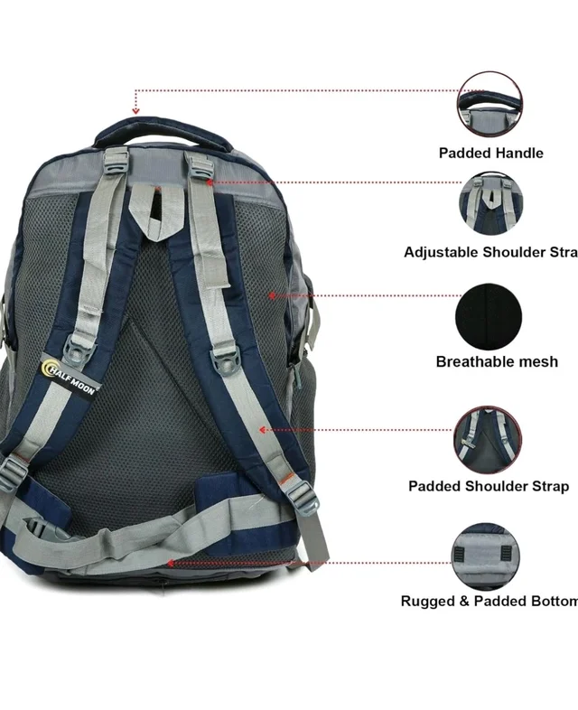 Half Moon Extra Large Size 55L Waterproof Rucksack Bags/Trekking Back packs for Man Woman | Luggage Bag for Travelling with Laptop Compartment | For Hiking, Travel Tracking Backpack for Men & Women
