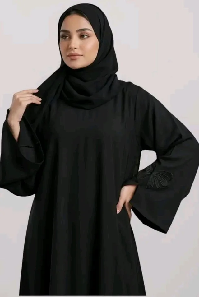 Women Premium Firdous Fabric Abaya Burqa with Black Embroidered Sleeves | Designer Modest Wear | Long Sleeves | Classic Fit | Without Dupatta
- S, Black
