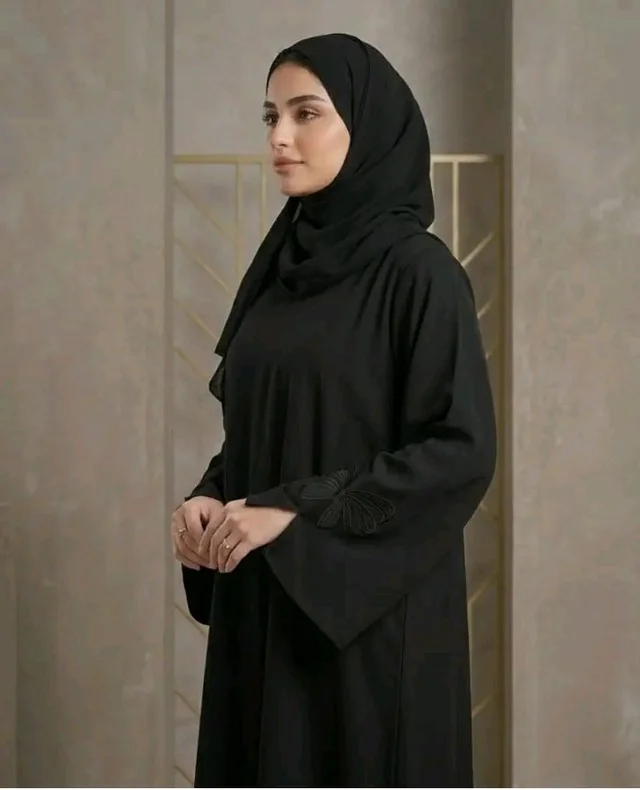 Women Premium Firdous Fabric Abaya Burqa with Black Embroidered Sleeves | Designer Modest Wear | Long Sleeves | Classic Fit | Without Dupatta
- S, Black