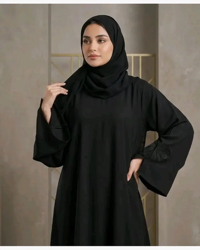 Women Premium Firdous Fabric Abaya Burqa with Black Embroidered Sleeves | Designer Modest Wear | Long Sleeves | Classic Fit | Without Dupatta
- S, Black