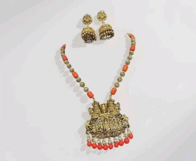 Traditional Gold-Tone Necklace Set with Earrings, Premium AD pavalam ball necklace