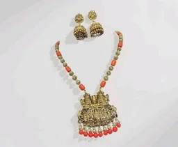 Traditional Gold-Tone Necklace Set with Earrings, Premium AD pavalam ball necklace