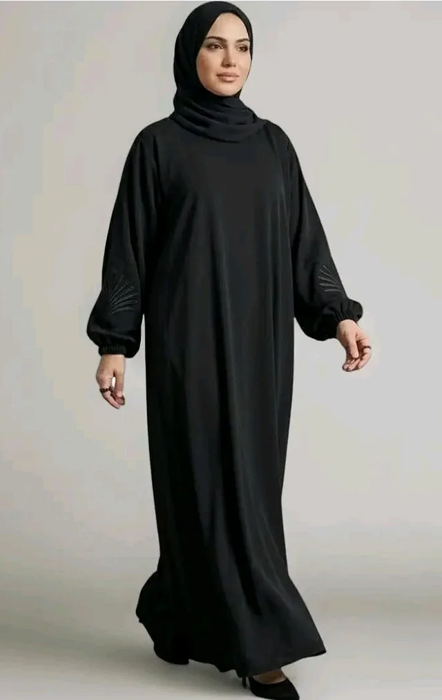 Women Firdous Fabric Embroidered Abaya Burqa | Round Neck | Classic Fit | Without Dupatta
- L, Black