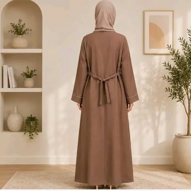 Women's Black Abaya with Front Embroidered Panel, Full Length
Long Sleeves, Modest Wear, Flared Silhouette, Islamic Dress, Formal Occasion
- 3XL, Brown