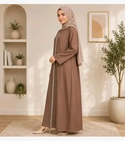 Women's Black Abaya with Front Embroidered Panel, Full Length
Long Sleeves, Modest Wear, Flared Silhouette, Islamic Dress, Formal Occasion
- 3XL, Brown