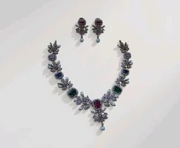 Traditional Gold-Tone Necklace Set with Earrings, Premium AD Multi necklace