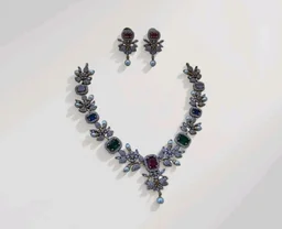 Traditional Gold-Tone Necklace Set with Earrings, Premium AD Multi necklace