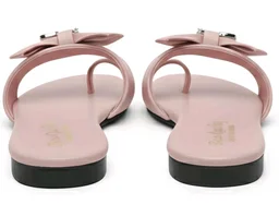Boneyfit Women's Flat Slide Sandals with Bow Detail and Crystal Embellishment