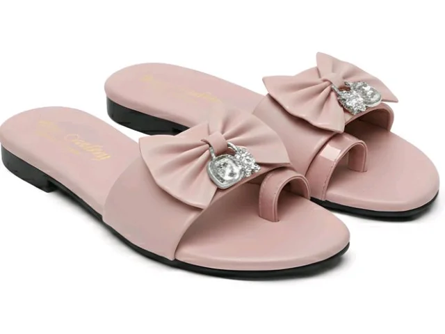 Boneyfit Women's Flat Slide Sandals with Bow Detail and Crystal Embellishment