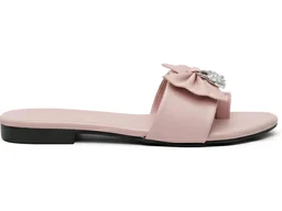Boneyfit Women's Flat Slide Sandals with Bow Detail and Crystal Embellishment