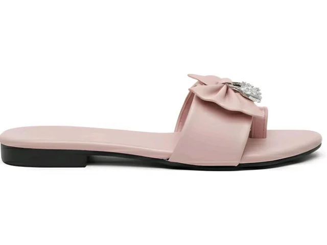 Boneyfit Women's Flat Slide Sandals with Bow Detail and Crystal Embellishment