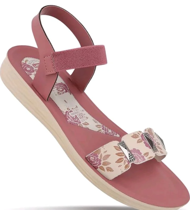 WALKAROO Women Comfortable Flat Sandals|Floral Printed Front Strap, Elastic Ankle Strap, Soft Cushioned Footbed, Lightweight PU Sole|Casual Wear for women's|WLR77035