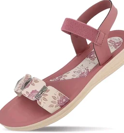 WALKAROO Women Comfortable Flat Sandals|Floral Printed Front Strap, Elastic Ankle Strap, Soft Cushioned Footbed, Lightweight PU Sole|Casual Wear for women's|WLR77035