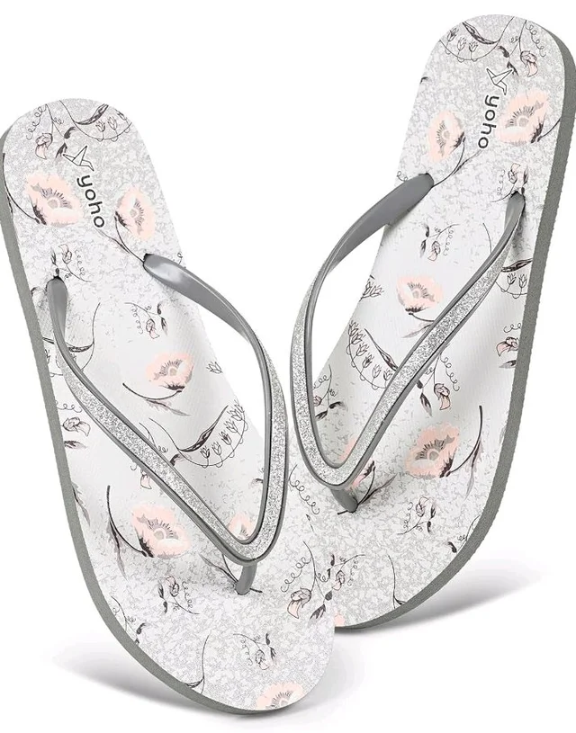 YOHO Glamour Slippers For Woman | Floral Design | Cushioned Footbed, Lightweight & WaterProof | Casual Comfort Beach Chappal for La