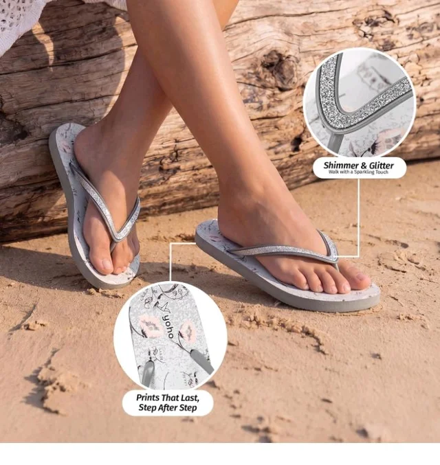 YOHO Glamour Slippers For Woman | Floral Design | Cushioned Footbed, Lightweight & WaterProof | Casual Comfort Beach Chappal for La