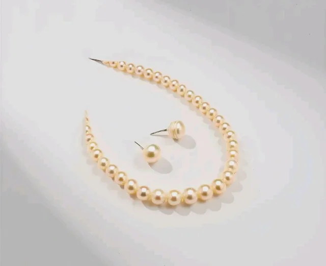 Sri Jagdamba Pearls Dealer Pearl Resplendent Pearl Necklace Set For Women | Peach Round AA Freshwater Pearl 4-5MM | 16-18 Inches Length | With Certificate of Authenticity