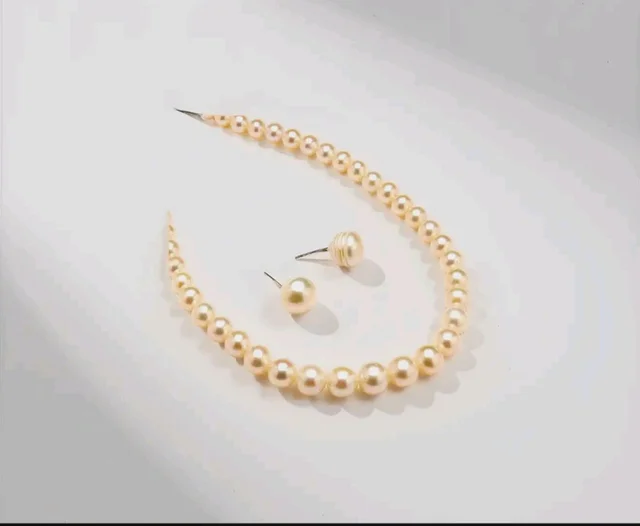 Sri Jagdamba Pearls Dealer Pearl Resplendent Pearl Necklace Set For Women | Peach Round AA Freshwater Pearl 4-5MM | 16-18 Inches Length | With Certificate of Authenticity