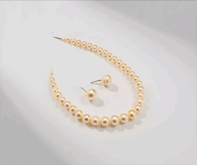 Sri Jagdamba Pearls Dealer Pearl Resplendent Pearl Necklace Set For Women | Peach Round AA Freshwater Pearl 4-5MM | 16-18 Inches Length | With Certificate of Authenticity