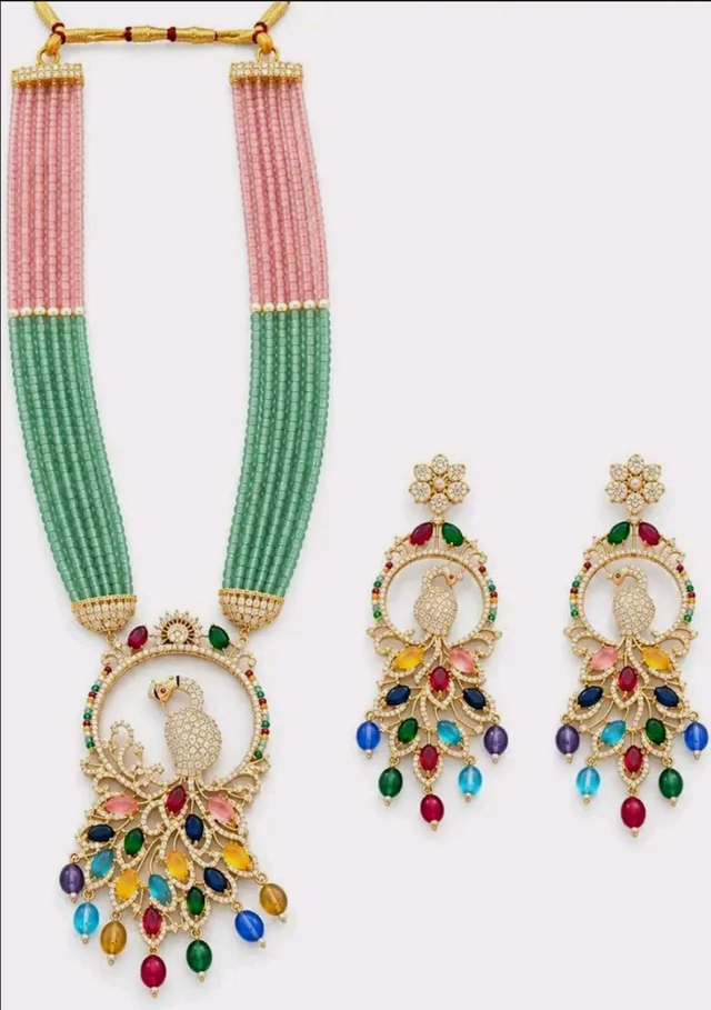 Peacock Necklace Set With AD Stones | Multicolor Traditional Jewellery