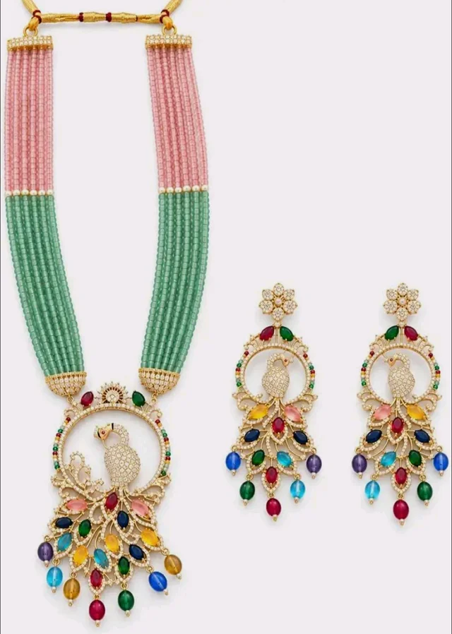 Peacock Necklace Set With AD Stones | Multicolor Traditional Jewellery