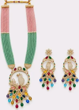 Peacock Necklace Set With AD Stones | Multicolor Traditional Jewellery