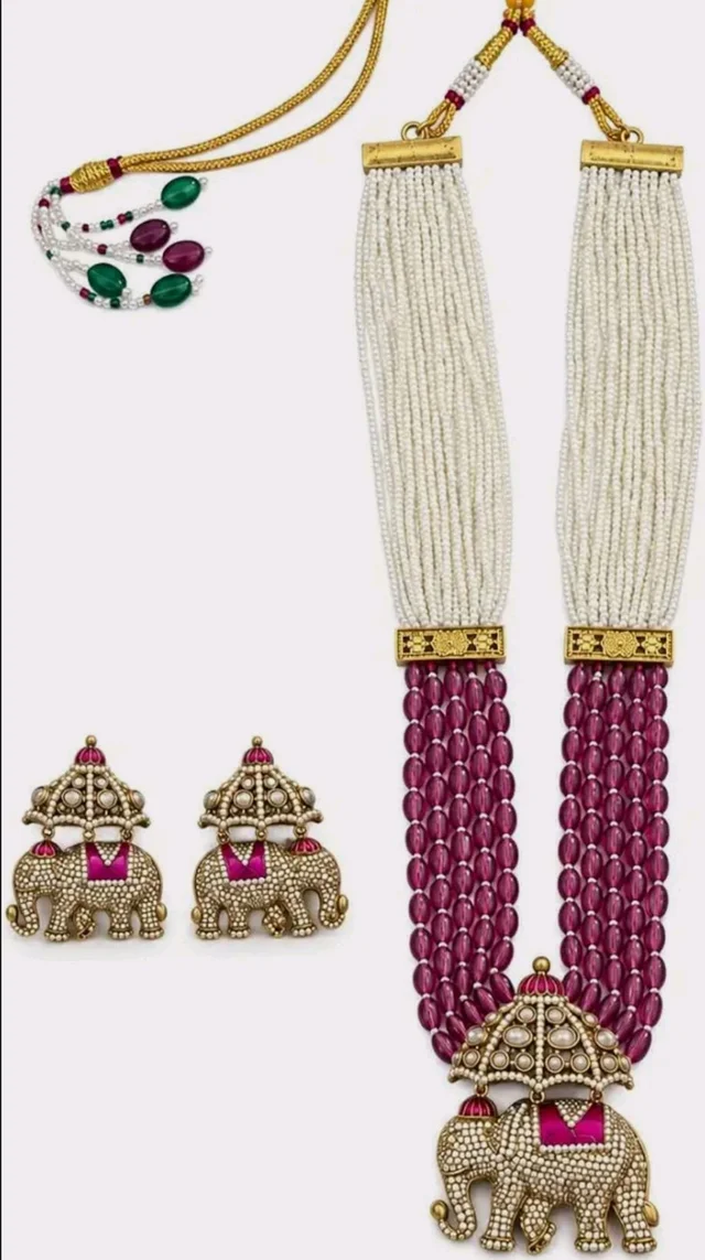 Elephant Pearl Necklace Set With Jhumka | Traditional Designer Jewellery