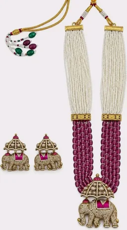 Elephant Pearl Necklace Set With Jhumka | Traditional Designer Jewellery