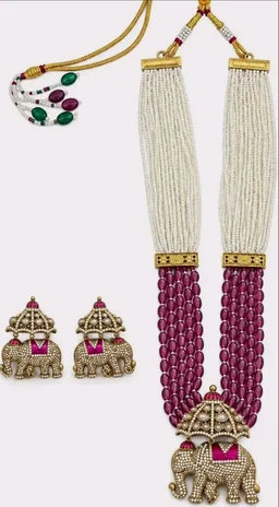 Elephant Pearl Necklace Set With Jhumka | Traditional Designer Jewellery