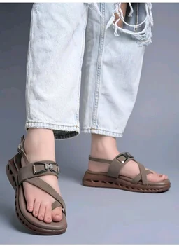 Shoetopia Women's Comfort Slingback Sandals | Cushioned Platform Toe Ring Sandals with Adjustable Buckle & Metallic Accent | Lightweight Casual Everyday Footwear