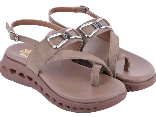 Shoetopia Women's Comfort Slingback Sandals | Cushioned Platform Toe Ring Sandals with Adjustable Buckle & Metallic Accent | Lightweight Casual Everyday Footwear